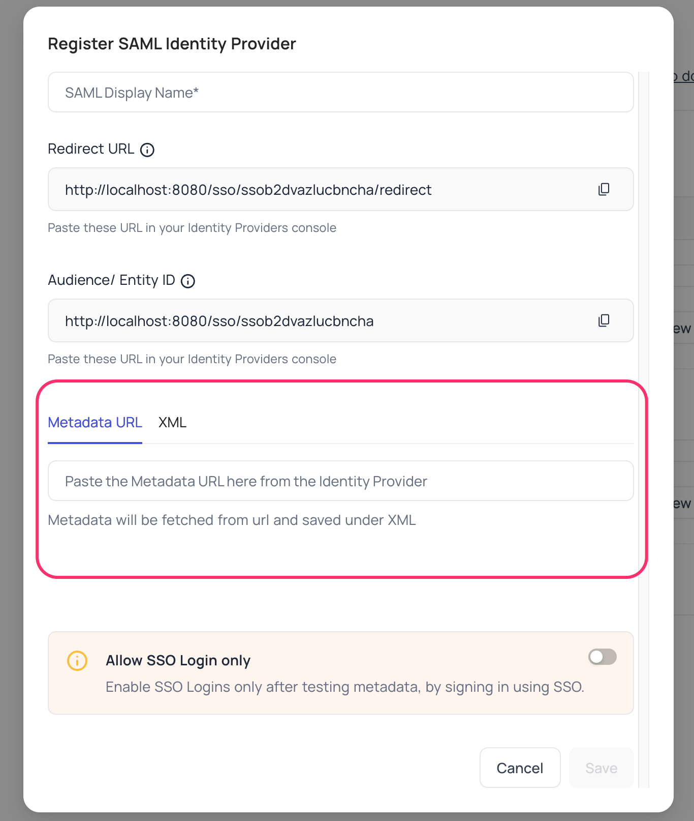 SAML SSO Configuration