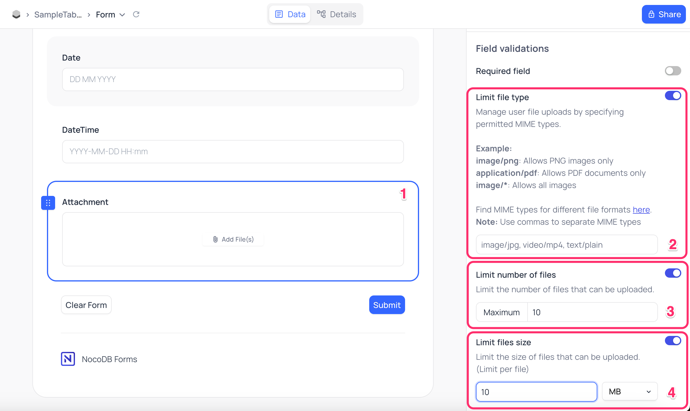 Attachment Field Validations