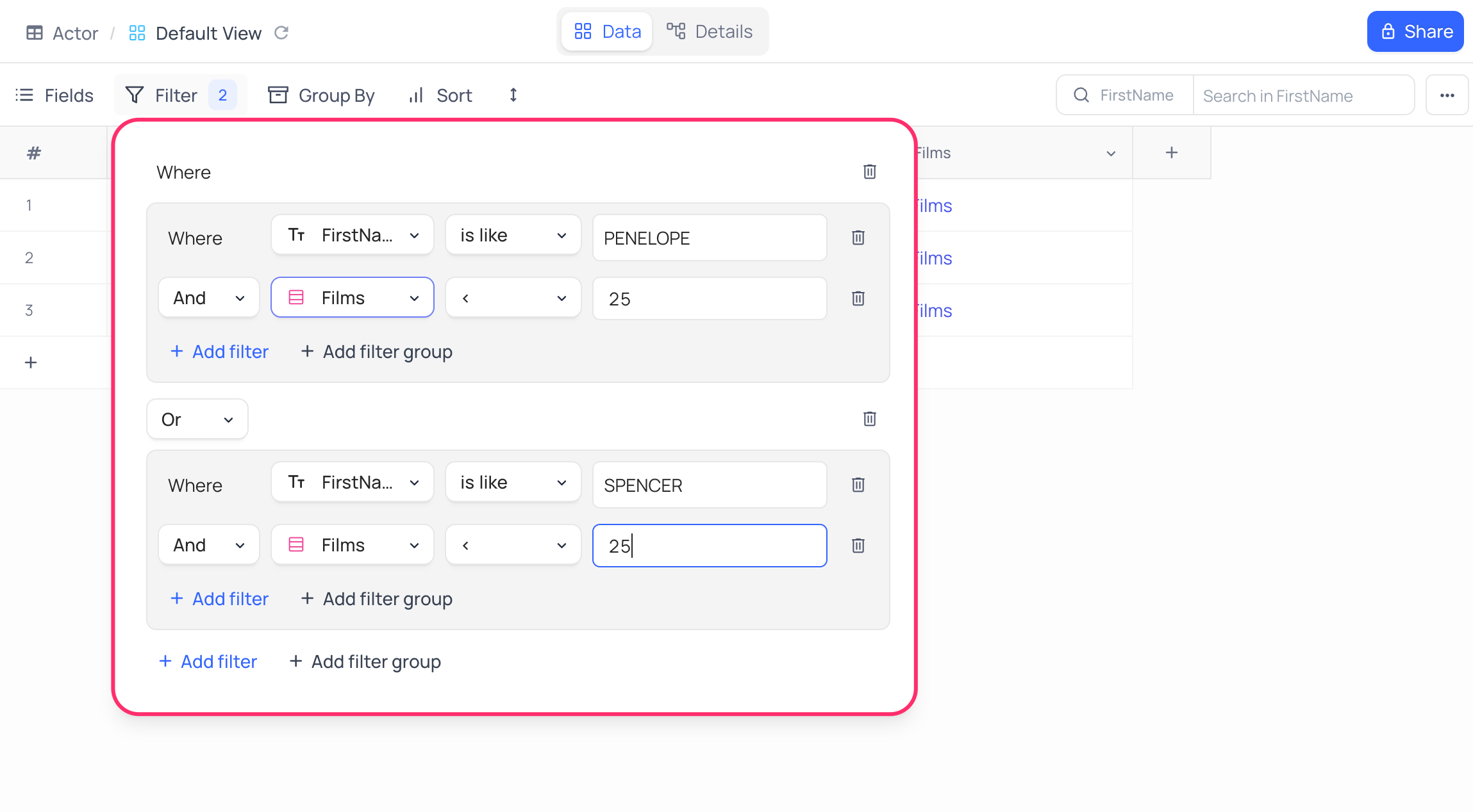 Grouped Filters