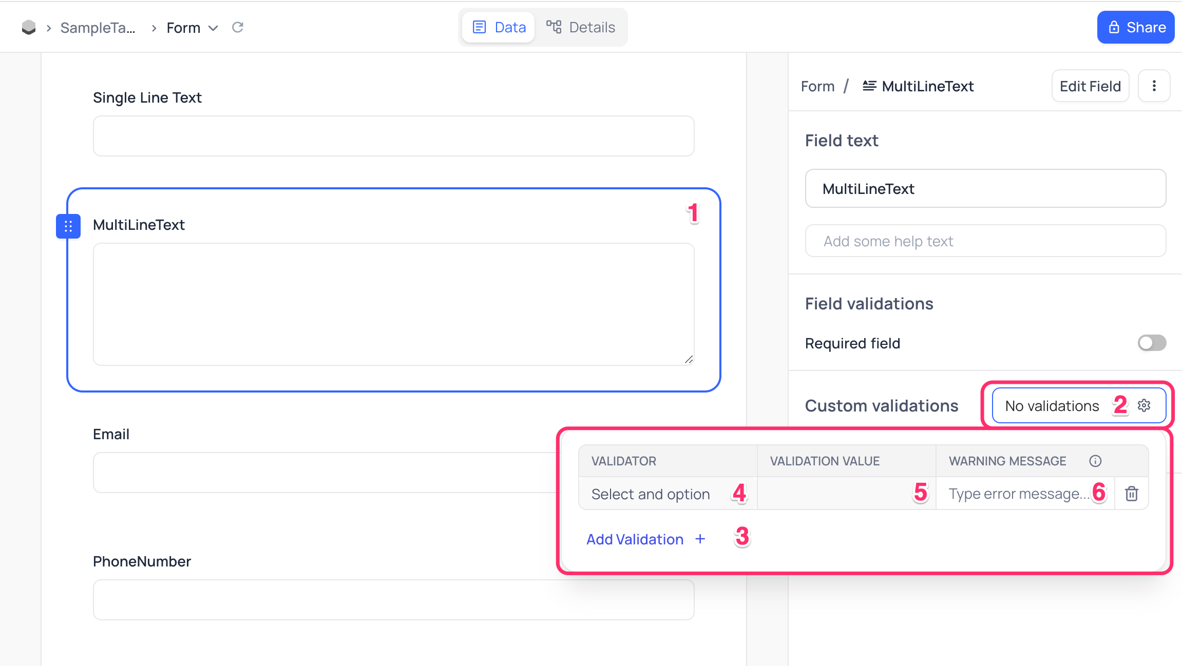 Text Field Validations