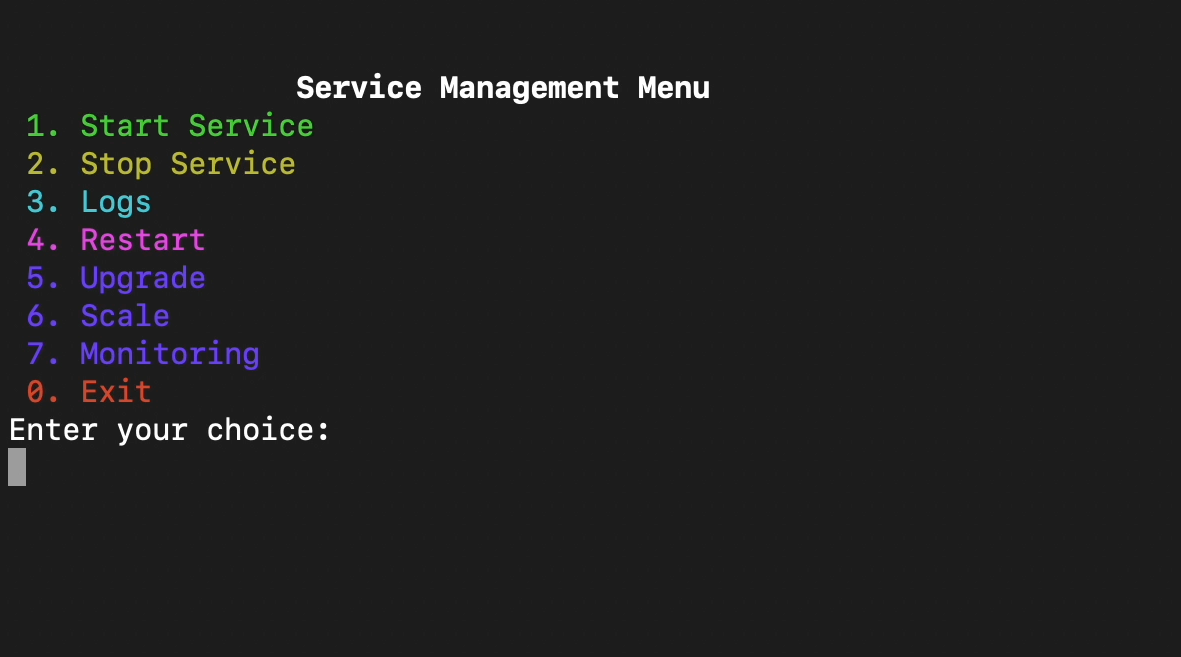 Service Management Menu